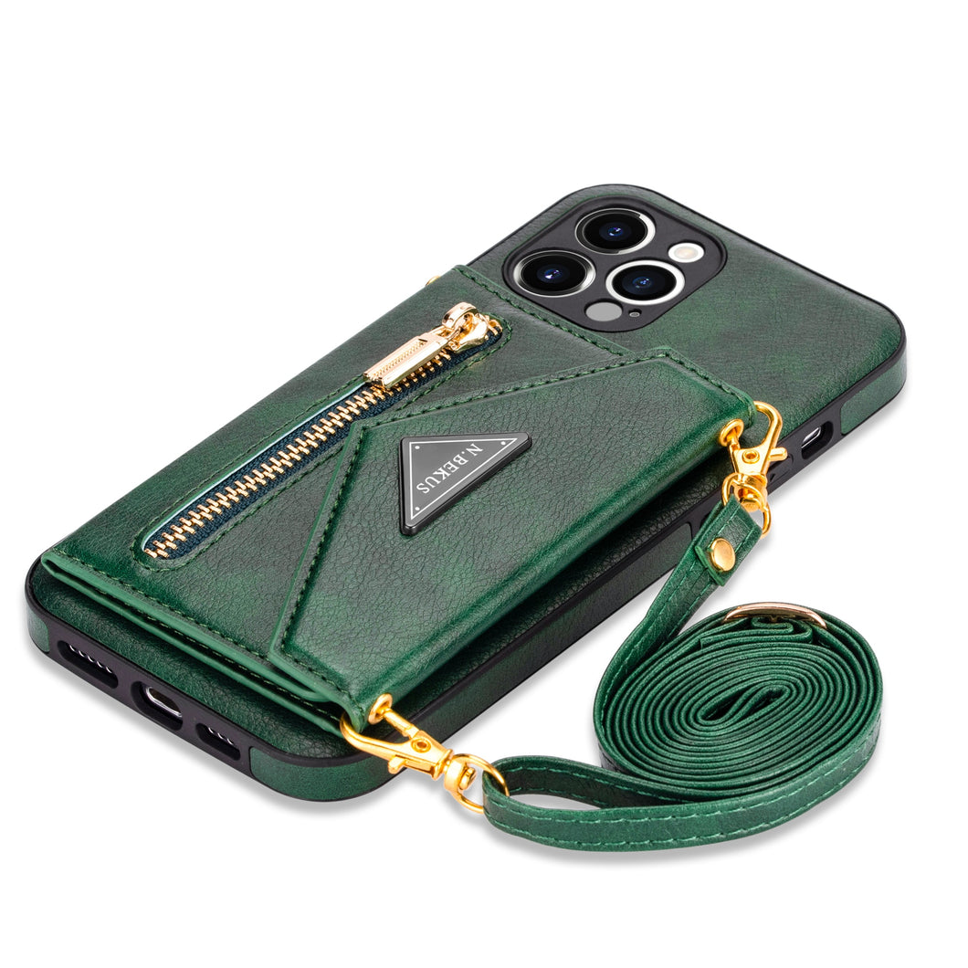 Zipper Wallet for IPhone 14 13 12 Mini 11 X XR XS Pro Max Plus Case with Card Holder Lanyard Strap Crossbody Leather Cover