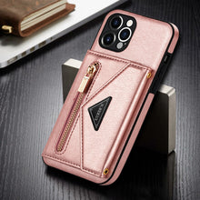Load image into Gallery viewer, Zipper Wallet for IPhone 14 13 12 Mini 11 X XR XS Pro Max Plus Case with Card Holder Lanyard Strap Crossbody Leather Cover
