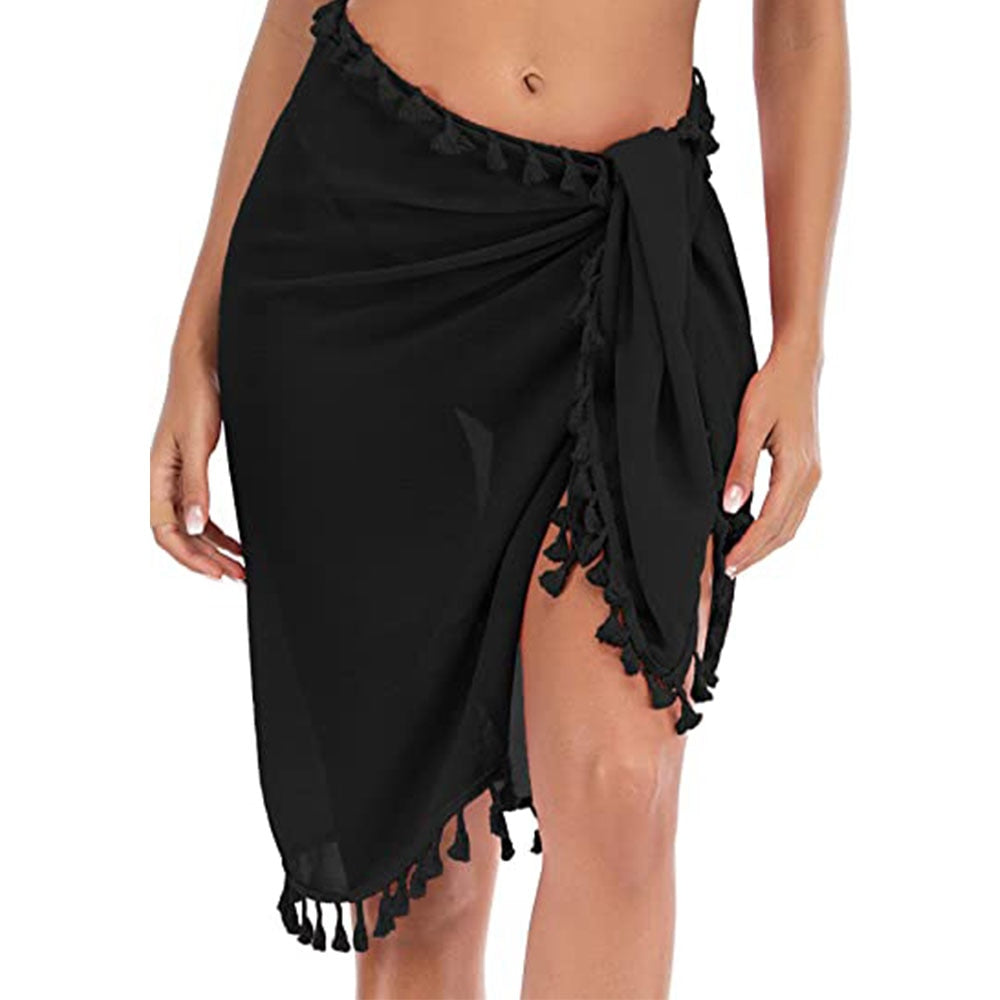Swimsuit Coverups for Women Beach Bikini Wrap Sheer Short Skirt Scarf for Swimwear with Tassel