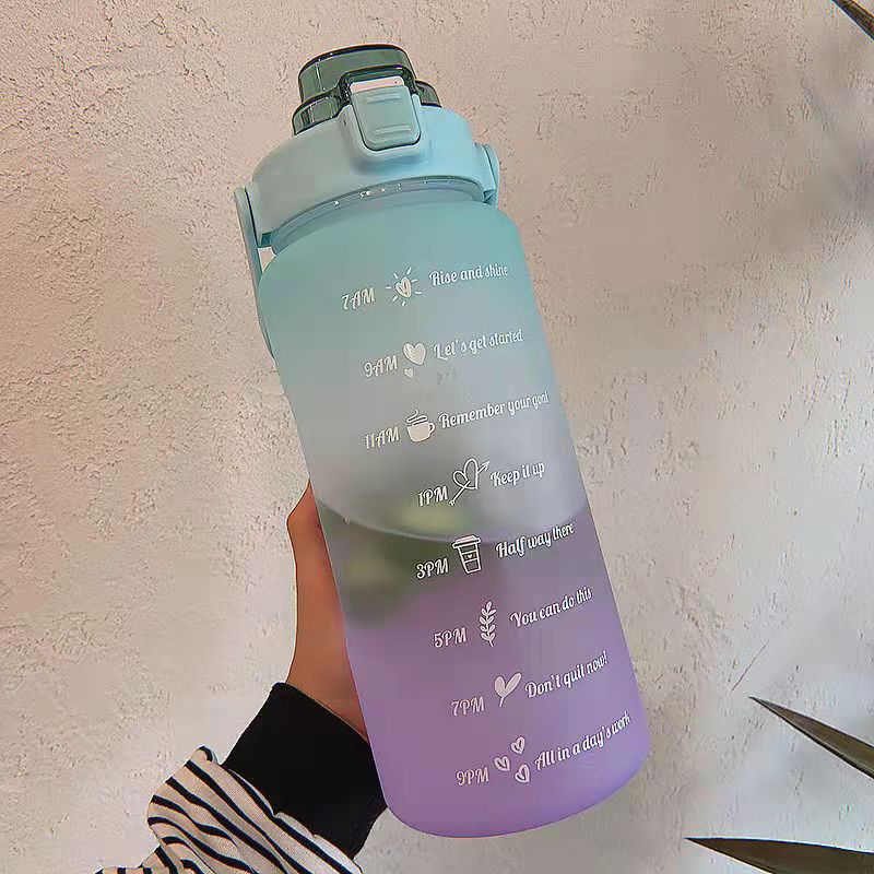 2L Capacity Straw Cup Time Scale Water Bottle Plastic Frosted High Temperature Outdoor Sports