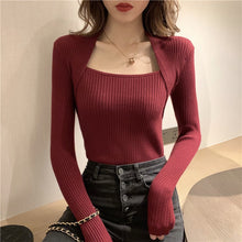 Load image into Gallery viewer, Women Sweater Pullover Long Sleeve Top Square Collar Casual Fashion Sexy Knitwear Sweater Tops
