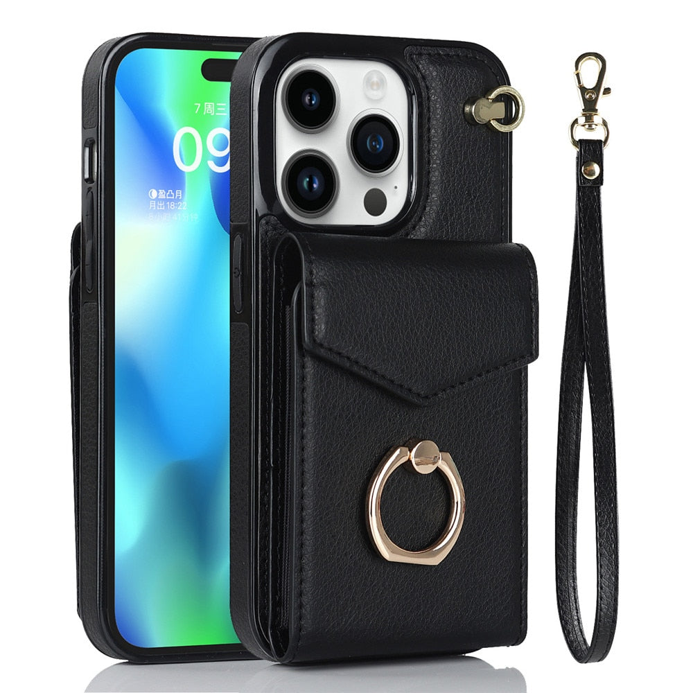 Luxury Leather Phone Case For iPhone 14 13 12 Mini 11 Pro X XS Max XR  Wallet Card Holder Stand Back Cover