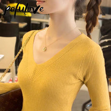 Load image into Gallery viewer, Sweater Autumn and Winter Slim Pullover Knitwear Solid Color Top V Neck Trending Sweater Casual
