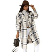 Load image into Gallery viewer, Women Plaid Printed Warm Jacket Autumn Winter New Fashion Casual Long Overcoat Pop Lapel Lady Single Breasted Shirt Coats

