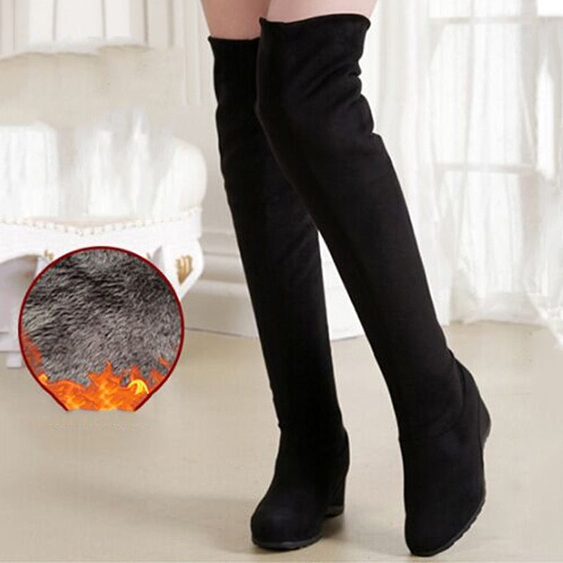Slim Fit Elastic Flock Over The Knee Boots Women Shoes Autumn Winter