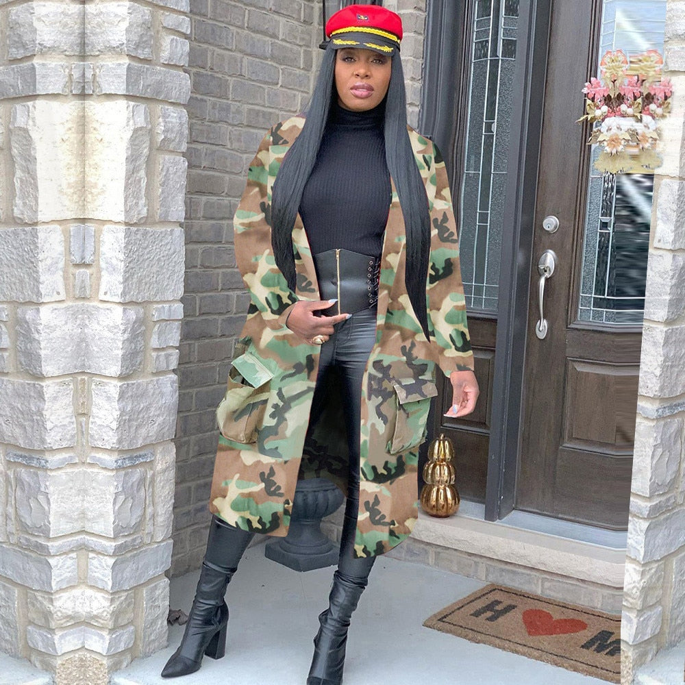 Autumn Spring Camouflage Camo Jacket Coat Women  Military Streetwear Casual Outerwear