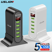 Load image into Gallery viewer, USLION 5 Port USB Charger For Xiaomi LED Display Multi USB Charging Station Universal Phone Desktop Wall Home US Plug - somethinggoodenterprise
