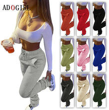 Load image into Gallery viewer, Casual Solid Stacked Sweatpants Women Casual Elastic Waist Jogger Trousers Autumn Winter Thick Warm Ruched
