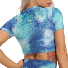 Load image into Gallery viewer, High Elastic Gym Yoga Top Sexy Women Workout Print Sport Shirts Running Breathable short sleeve T-Shirts Fitness Sportwear - somethinggoodenterprise
