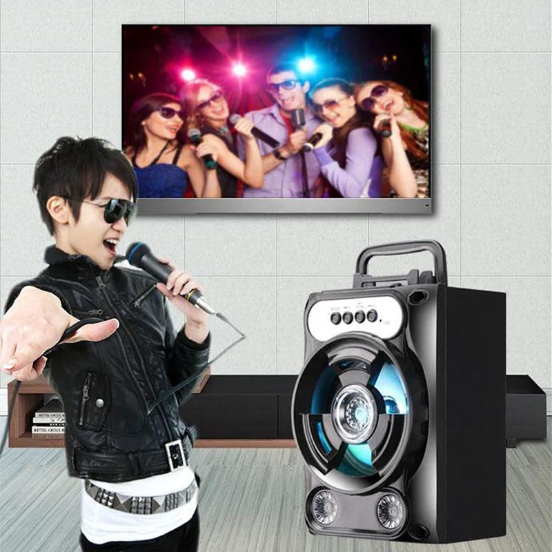 Portable Karaoke Speaker Wireless Bluetooth  System Bass Subwoofer Microphone Support Hands-Free/USB/TF Card/AUX/FM