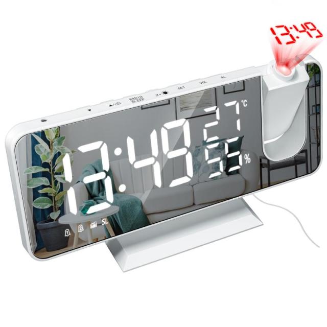 LEDTable Decor Mirror Clock Despertador Radio Projection With Temperature Humidity - somethinggoodenterprise