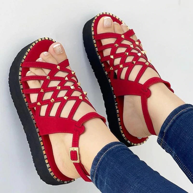 Women 2022 Gladiator Flat Heels Summer Shoes Ankle Strap Platform Sandals